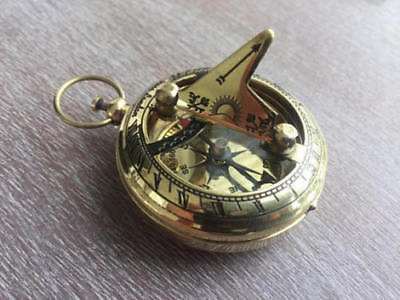 Brass Sundial Compass - Necklace Pendant - Old Vintage Antique Pocket Style