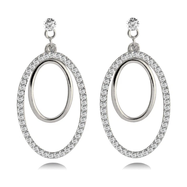 Boucles D'oreilles Clous - Simili Rubis & Zircon En Halo - Plaqué Or Blanc Sur Argent 925 - Personnalisable
