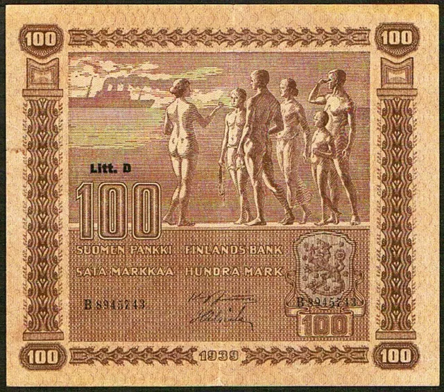 Finland 100 markkaa banknote, 1939, Pick 73, EF condition, rare