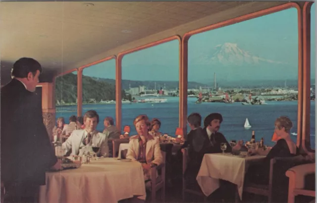 Cliff House Mt Rainier interior restaurant Tacoma Washington boats postcard G633