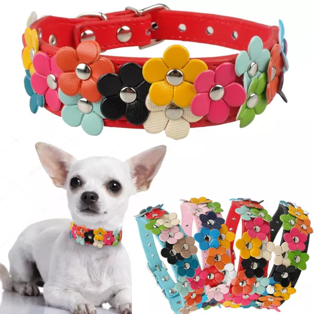 Verstellbares Hundehalsband Aus Pu-Leder Mit Blumenmuster Für Hunde Welpen D