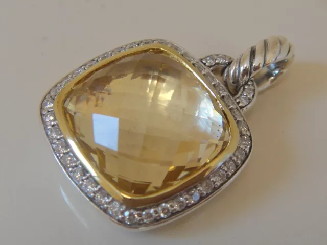 $1975 David Yurman 18K Gold Ss Albion Large Champagne Citrine Diamond Enhancer