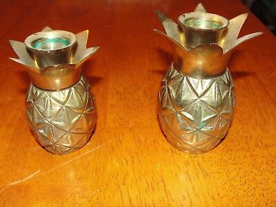 Vintage Pair - Lot of 2 Heavy Solid Brass Metal Pineapple Candle Holder Sticks