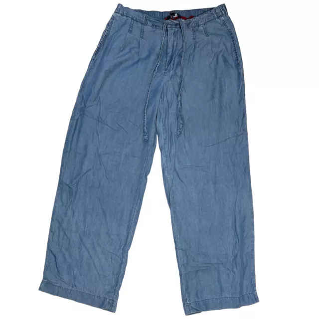 Tommy Hilfiger Womens Wide Leg Pants Chambray Blue Drawstring Waist Size 8
