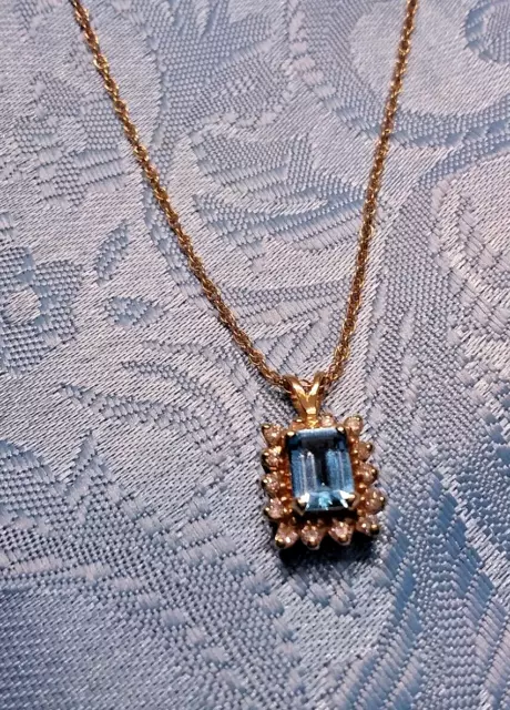 14K Gold, Diamond & Swiss Blue Topaz Pendant Necklace, 18" Chain