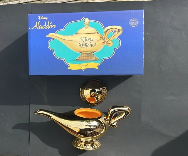 COLLECTABLE DISNEY'S ALADDIN '3 Wishes' gold metallic genie lamp