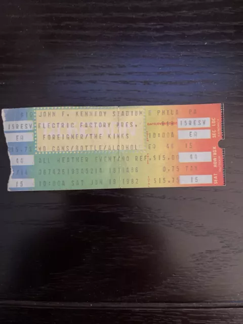 Vintage Foreigner / Kinks Concert Ticket JFK Stadium Philadelphia Rare 1982