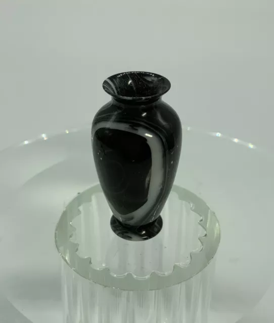 Dollhouse Miniature Artisan Signed Hand Turned Black & White Vase