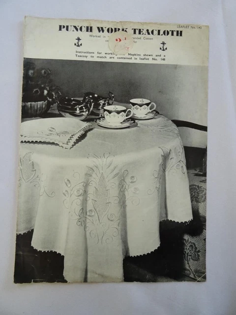 Vintage Stickerei Transfer Nähmuster Broschüre 1940er Jahre Stanzen Arbeit Tischdecke