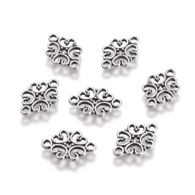 50 pièces connecteurs charme fleur alliage tibétain filigrane 1/1 boucle liens argent 18 mm