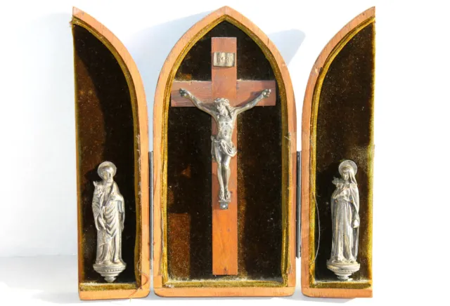 Triptyque Religieux, Icone Reliquaire Crucifix Jesus Christ Croix Joseph Marie