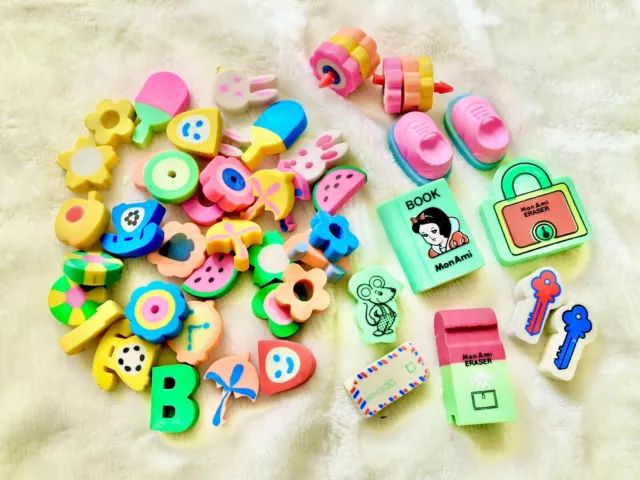 Bundle Lot Vintage 80’s Novelty Pop A Point Mom Ami Erasers Rubbers Collection