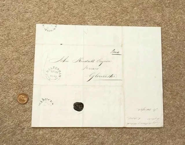 1842 GB Pre Paid  Entire to John Kendall Gloucester from Cheltenham