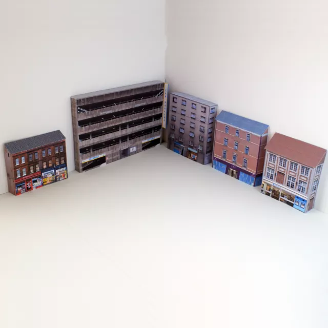 Z Gauge Buildings Low Relief Card Model Railway Town 1/220 Scale Pack of 5 Set 5