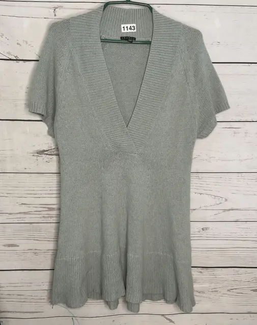 THEORY Women's Gray Wool Cashmere Angora  V-Neck Knit Sweater Dress Tunic Size S