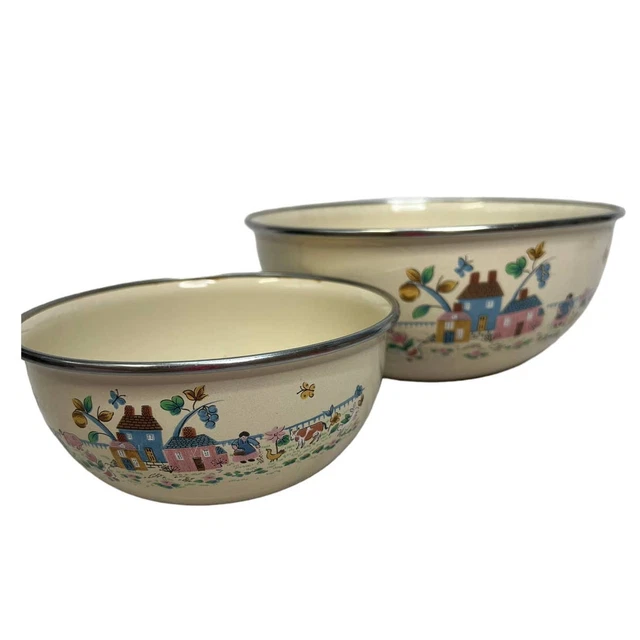 Vintage International Heartland Metal Mixing Nesting Bowls Farm 5.75" 8.5"