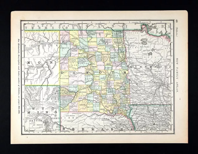 1882 Watson Map - Dakota Territory - North South Fort Pierre Rapid City Bismarck