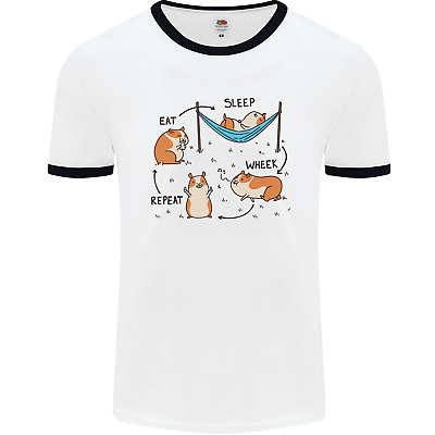 Hampster Eat Sleep Wheek Repeat Funny Mens White Ringer T-Shirt