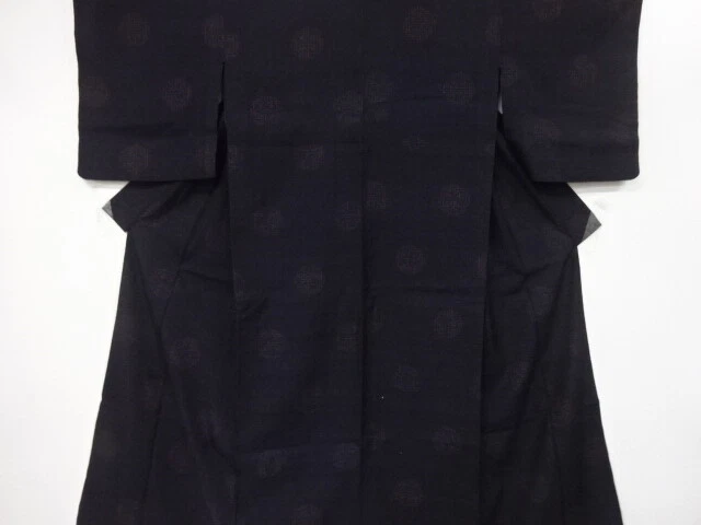 6503145: Japanese Kimono / Antique Hitoe Kimono / Mawata Tsumugi / Woven Geometr
