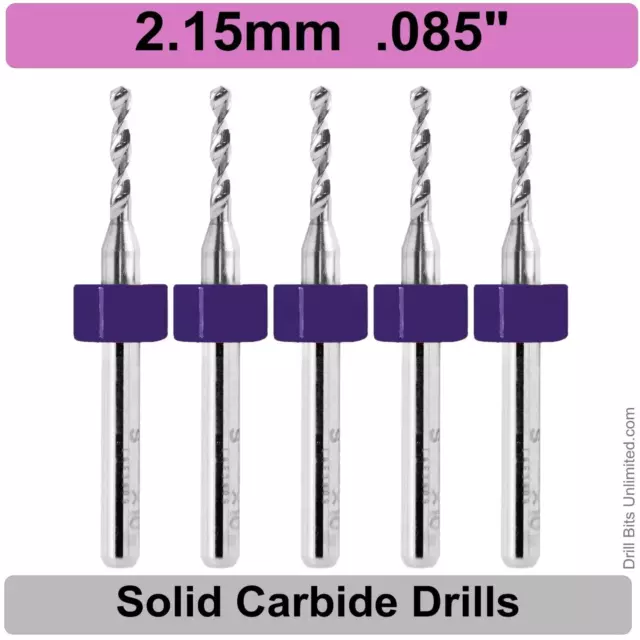 2.15mm .085" Carbide Drill Bit 1/8" Shank FIVE Pieces - Premium Carbide Drills