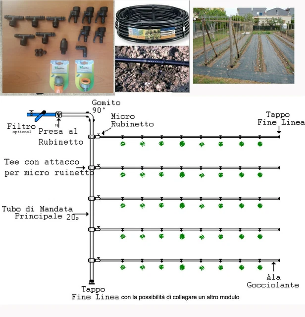 kit irrigazione giardino goccia orto impianto completo modulare 50 mq ampliabile
