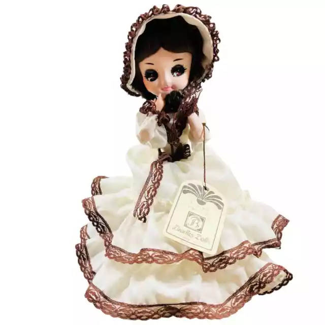 B Bradley Big Eyes Doll Peggy Vintage 9" White Brown lace Dress Chestnut Hair