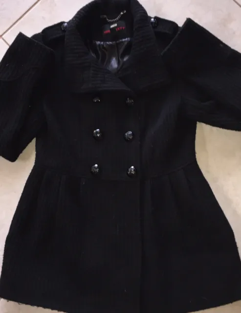 M60 MISS SIXTY Wool Blend Double Breasted Flared Button Up Coat M Black