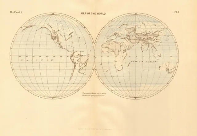 Map of the World. Twin Hemispheres 1886 old antique vintage plan chart
