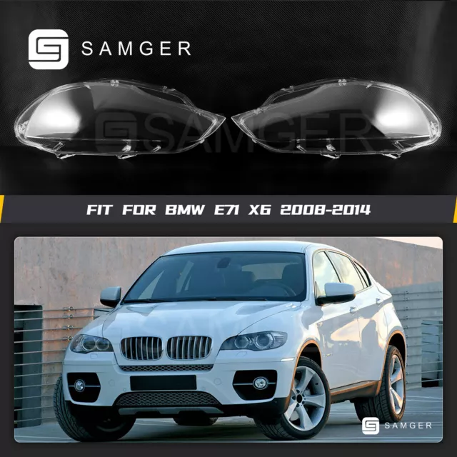 L+R Headlight Lens Cover Headlamp Shell Lampshade For BMW E71 X6 2008-2014