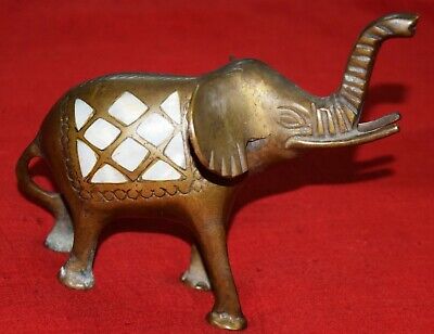 Antique Brass Elephant Animal Sculpture Hand Carved Marble Stone Rare Item VR05