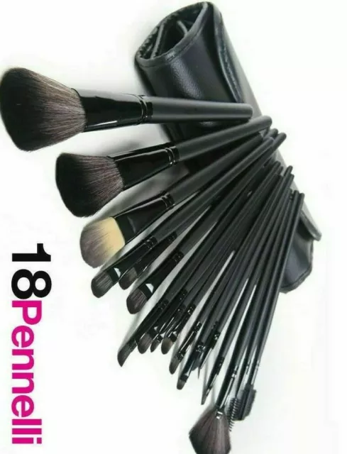 Set 18 Pennelli Per Trucco Cosmetica MAKE UP Ombretto Fard Con Custodia Borsa