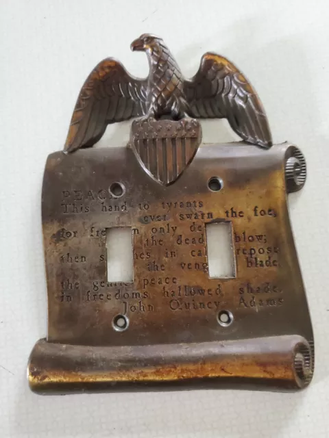 Vintage John Quincy Adams Eagle Double Light Switch Cover Wall Plate Brass