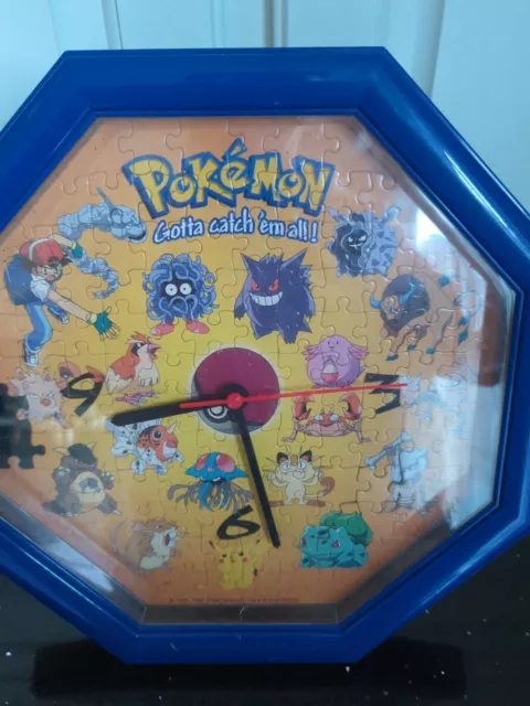 1998 POKEMON Puzzle Clock w/ Desk Stand. Nintendo Works Fine Missing Pieces