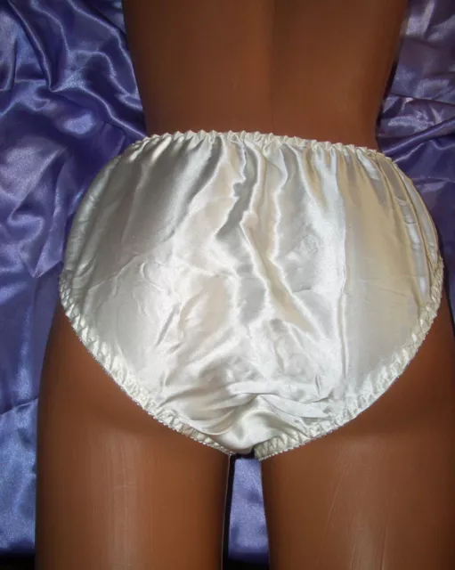 Zauberhaftes Glanz Seiden Höschen Satin Slip weiß Gr L Schlüpfer Panty neu (#118