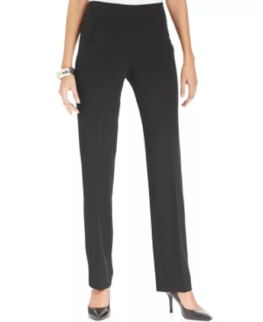 Style & Co. Women's Tummy-Control Pull-On Straight-Leg Pants, Black, Size 2