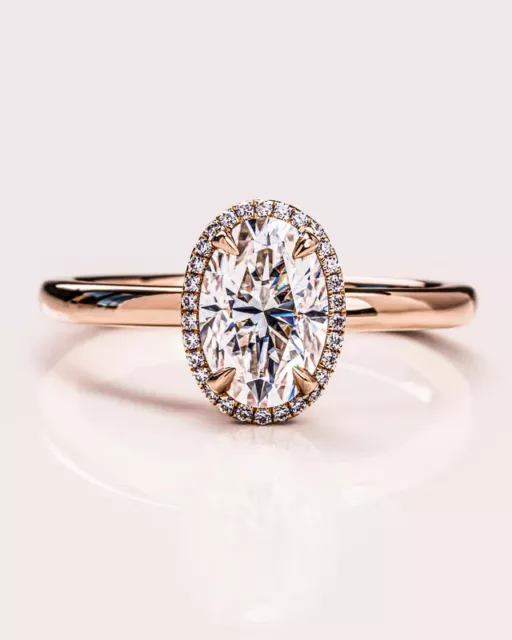 3 CT Oval Cut Halo Prong Moissanite Engagement Ring 14k Solid Yellow Gold