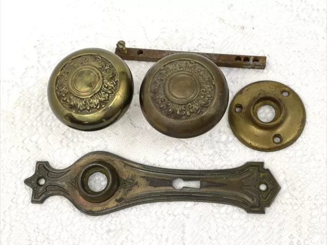 Antique Vtg Door Knob Set Victorian Art Nouveau Deco, Back Plate Rosette, Ornate