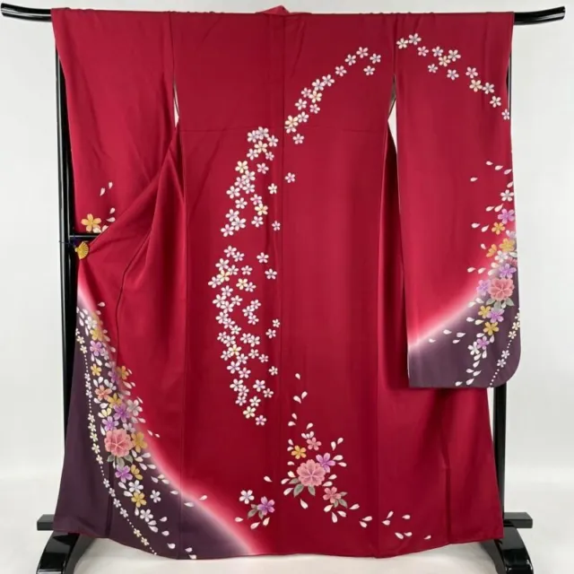 Japanese Kimono Furisode Pure Silk Cherry Blossom Cherry Petals Gold Thread