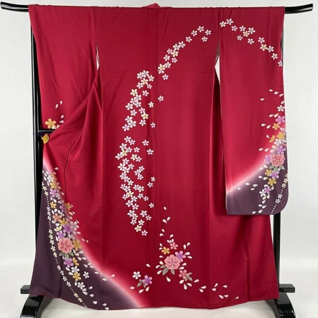 Japanese Kimono Furisode Pure Silk Cherry Blossom Cherry Petals Gold Thread
