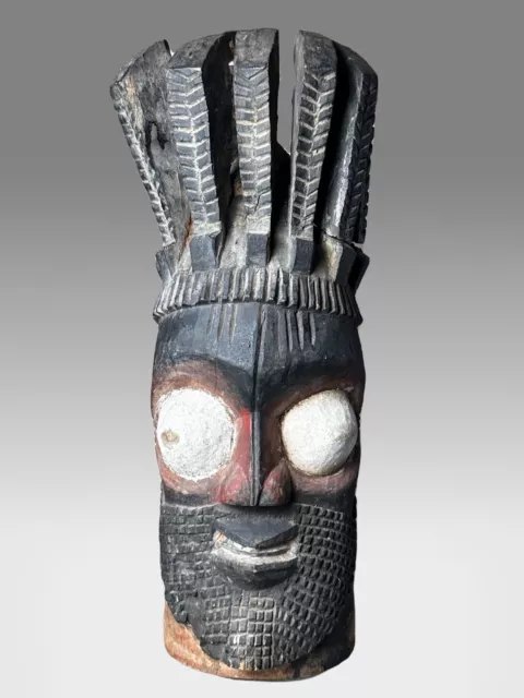 African Yoruba Owo Old Wood Unique Ceremonial Mask 24” Tall x 11” Wide