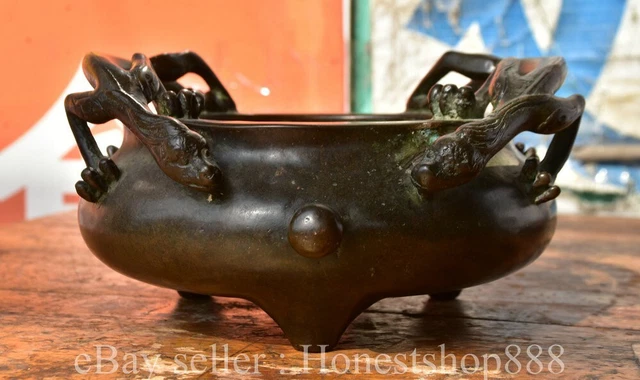 7.6" Ming Xuande Chinese Pure Bronze Dynasty pixiu Beast censer incense burner