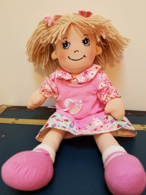 VTG Apple Dumpling Rag/Cloth Doll Blonde Yarn Hair and Pink Outfit by Delton 14"