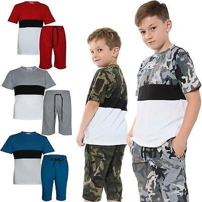 Bambini Ragazzi Ragazze T Shirt 100% cotone a contrasto con inserti Estate Pantaloncini Top Set 5-13