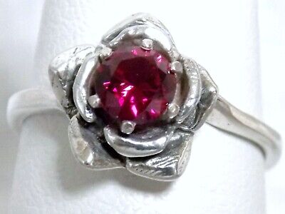 Red Lab-Created Ruby 925 Sterling Silver Flower Ring .60ct USA Made Size 6