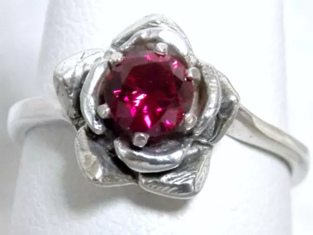 Red Lab Ruby Size 6 Ring 925 Sterling Silver Flower .60ct Vintage Style USA Made