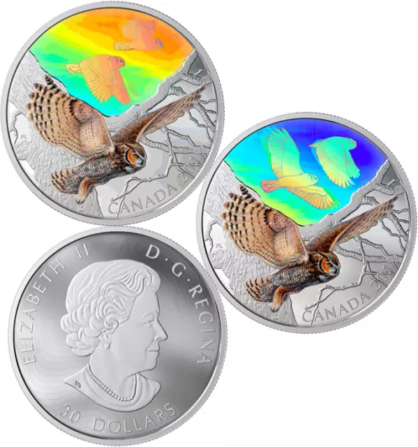 2019 Great Horned Owl Majestic Birds Motion Hologram $30 2OZ Silver Proof Coin