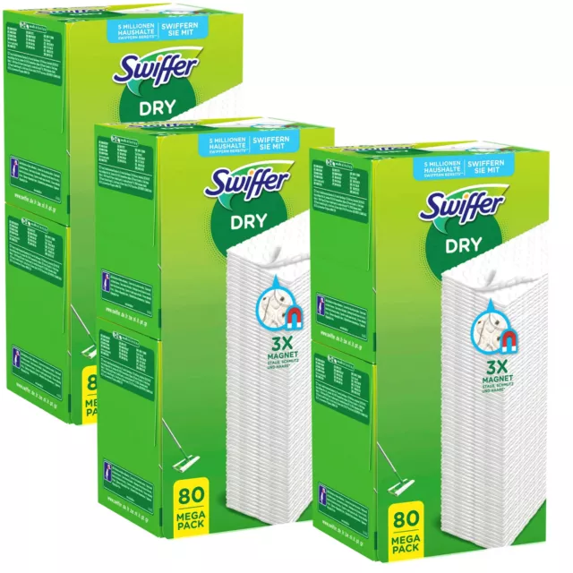 3x Swiffer Mega Pack 80 Anti Staub Seviette Chiffons de Plancher Nettoyage