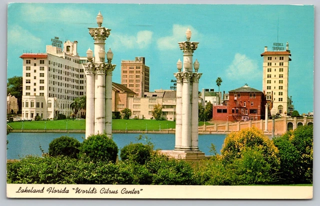 Lakeland Florida Worlds Citrus Center Skyline Lake Mirror FL Postcard PM Cancel