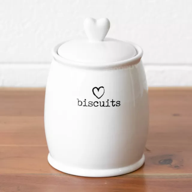 Rustic White Heart Ceramic Biscuit Tin Cookie Barrel Food Storage Jar Canister