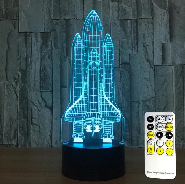 3D SPACE ROCKET Night Light 7-Color Changing LED Table Lamp W/ Remote ...